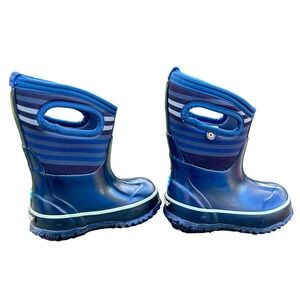 Bogs Classic Varied Stripe Waterproof Insulated Winter Boots Navy Blue Kids 7